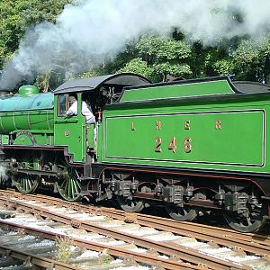 Visiting locomotive LNER D49/1 Morayshire runs round its train at Bolton Abbey at the Harvest of Steam event.