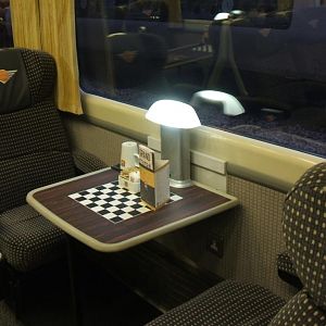 A photo of a two seater in First Class. I have to say that the seats are extremely comfortable. A Virgin Voyager is o Platform 3.  

Sorry about any