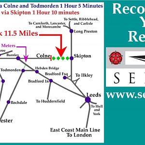 Railway Map showing the two missing Links, one being the Line from Colne to Skipton 11.5 miles (19KM) and the Todmorden Curve 400 Meters.

SELRAP ai