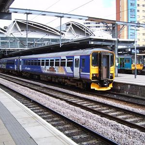 class 155 arrives Leeds from Huddersfield