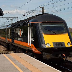 The last stop was Northallerton station. A north-bound GC HST passed through prior to the test train.