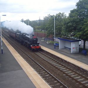 A Black Five passes Blaydon, en route to Fort William via Carlisle.