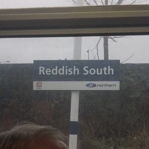 The sign at Reddish South. As expected, nobody was waiting here to get to such exotic places as Denton, Guide Bridge or Stalybridge.

To me, it seem
