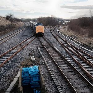 55002 en route to Carnforth with two support coaches...