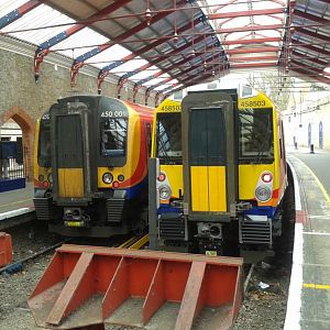 Newly refurbished 458503 meets 450001 @ Windsor and Eton,probably for the first time.2 April 2015.My first drive of this newly refurbished/reformed un